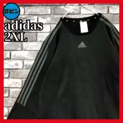 adidas ワンポイント 2XL 裏起毛 三本線 スウェット フーディー 黒