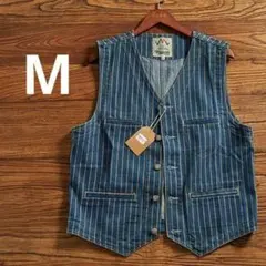 デニムベストストライプアメカジ古着ヴィンテージジレワークベストM