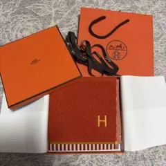 エルメス タオルハンカチ オレンジ Hロゴ
