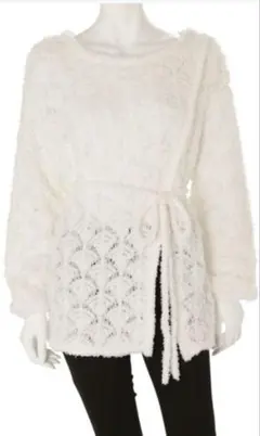 MERCURYDUO ラップ透かし編みシャギーニット　オフホワイト