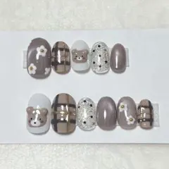 ネイルチップ　15458 現品のみ　くま　花　マグネットネイル