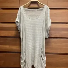 stora. グレー×ラメゴールドボーダー半袖Tシャツ カットソー ストラ Mのサムネイル
