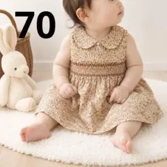 プティマイン ワンピース 70cm 花柄 スモッキング petit mainのサムネイル