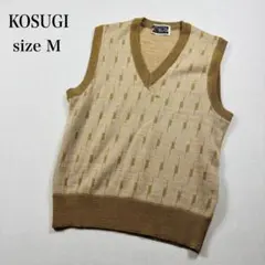 KOSUGI ニットベスト Vネック 幾何学柄 レトロ M ベージュ