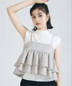 coca上品エンボス バックリボン2wayビスチェ キャミソール M グレー