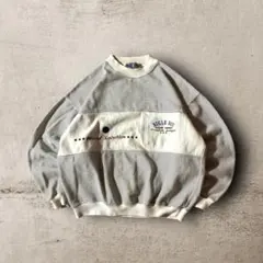 90s BUGLE BOYストライプボーダーデザインスウェット刺繍ロゴホワイトL