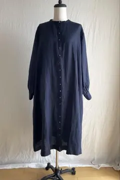 ヨーガンレール タグ付きコットンリネン タックワンピースM黒くるみ