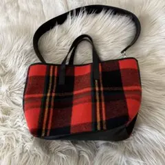 ユナイテッドアロウズ新品同様　赤と黒のチェック柄トートバッグ