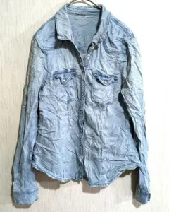 海外古着✨ライトブルー デニム風 ボタンアップシャツ