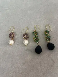 パールとビーズのピアスセット