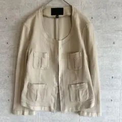 【極美品】iCB ノーカラー麻混ジャケット ベージュ 9号　Mのサムネイル
