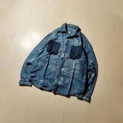 【希少レア】00s フェードデニム レタード シャツ ブルー インディゴ