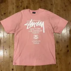 STUSSY ワールドツアー Tシャツ XL ピンク 両面プリント 半袖