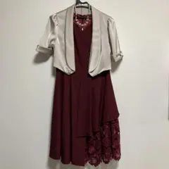 ワインレッド パーティドレス ボレロ ネックレス セット