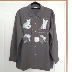 東京ブラウス【MODEX】 猫の刺繍入り　オーバーブラウス　LL　日本製