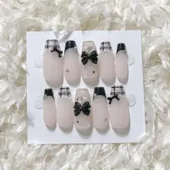 現品 ネイルチップ 韓国 ワンホン フレンチガーリー スナ系 リボン 量産型