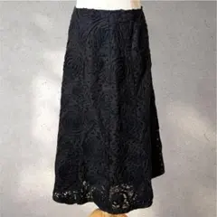 【レキップ】11サイズ/プリーツスカート/レース柄/黒/大人ガーリー/ミディ丈