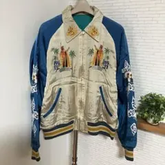 東洋　アロハ　M品番18279 ホノルル刺繍スカジャン ブラウン/イエロー 東洋 アロハ M品番18279 ホノルル刺繍スカジャン ブラウン