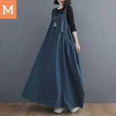 韓国 デニム ジャンスカ サロペット ワンピース ロング丈 Aライン マキシ丈