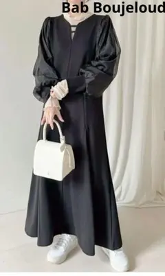 Bab Boujeloud フレアーライン長袖オーガンジーロングワンピース