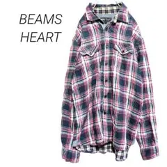 【ビームスハート】ネルシャツ ワークシャツ ウエスタン チェック L 猫目ボタン