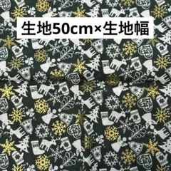 生地　綿100% 布　はぎれ　50cm 生地幅　緑　クリスマス　トナカイ　日本製