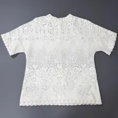 美品　近年　最高級 ヴァレンティノ 総レース 半袖　ブラウス 蝶 ハート 白のサムネイル