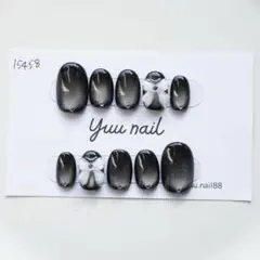 ネイルチップ　マグネットネイル　ブラック　推し活　リボン　y2k