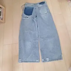 【1点のみ早い者勝ち】ダメージ加工　ミッドライズバギージーンズワイドレッグデニム