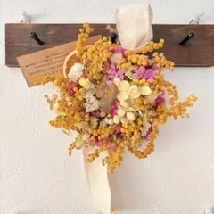 ミモザのリース　ミニサイズ　インテリア　カフェ風　ナチュラル　壁飾り　癒し