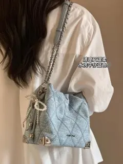 Chio2nd デニムブルー、繊細なチェーンショルダー新品