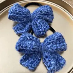 デニム風　青いリボン　ヘアゴム　2個セット　キッズ　ベビー