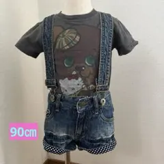 デニムブルーオーバーオール ドット柄90cm