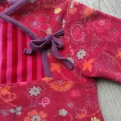 超美品 4000円☆ベロア 花柄 ストライプ 刺繍 ロンパース 6m 70 60