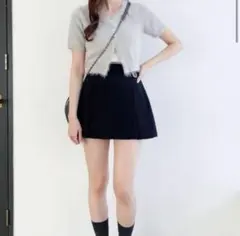 Heather グレー 半袖 シャギーニットカーディガン