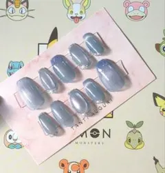 ジェルネイルチップ　水色　マグネット　フレンチ　囲い