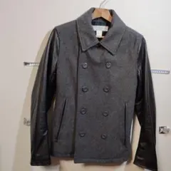美品 時しらず レザー切替　リアル レザー × メルトン ウール Pコート