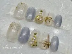 クリスマスネイル　水色ツリーネイル　ネイルチップ