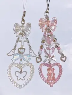 ビーズキーホルダー ビーズストラップ y2k コレクトブック チャームピンク