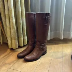 ブラウンジッパー付きロングブーツ