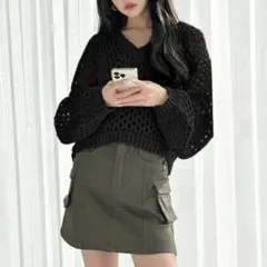 GRL ハニカムニットトップス[an1228]　ブラック