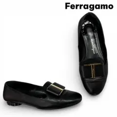 定番 フェラガモ 6.5D 24cm相当 sarno サルノ 黒 ゴールド金具