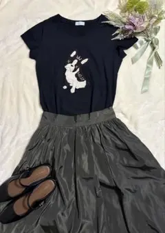 enrecreアンレクレ　半袖ブラックプリントTシャツ