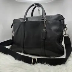 【人気】COACH コーチ ビジネスバッグ 2wayレザー ロゴ刻印 ブラック