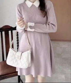 INGNI 襟フェザーリブニットワンピース ピンク M