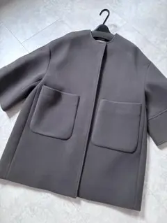 【美品】yori ウールノーカラーコート　チャコールのサムネイル