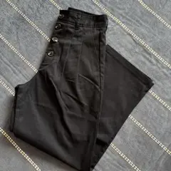 GU チノハイウェストボタンワイドパンツ　ネイビー　紺　L ジーユー