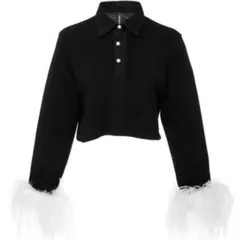 アダムセルマン シャツ モード 黒 クロップド丈 ショート丈 ファー付き