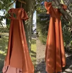 オフショルダー ボリューム袖 テラコッタカラードレス ウェディング