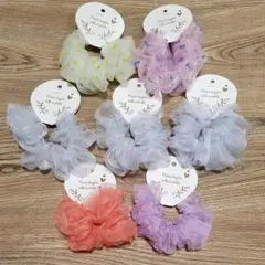 オーガンジー シュシュ ドット柄 ヘアゴム 7個セット